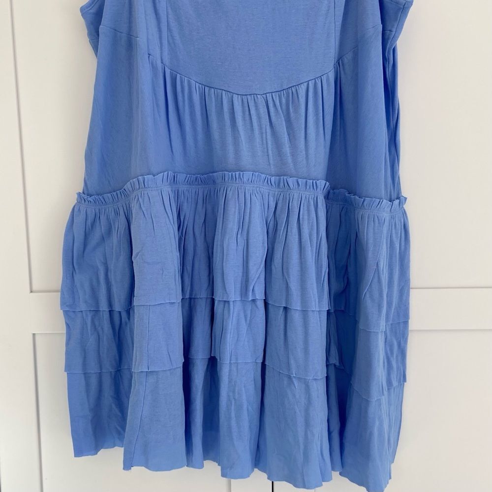 FREE PEOPLE Beach Blue Tiered Beaded Mini Dress Size M - Picture 6 of 10